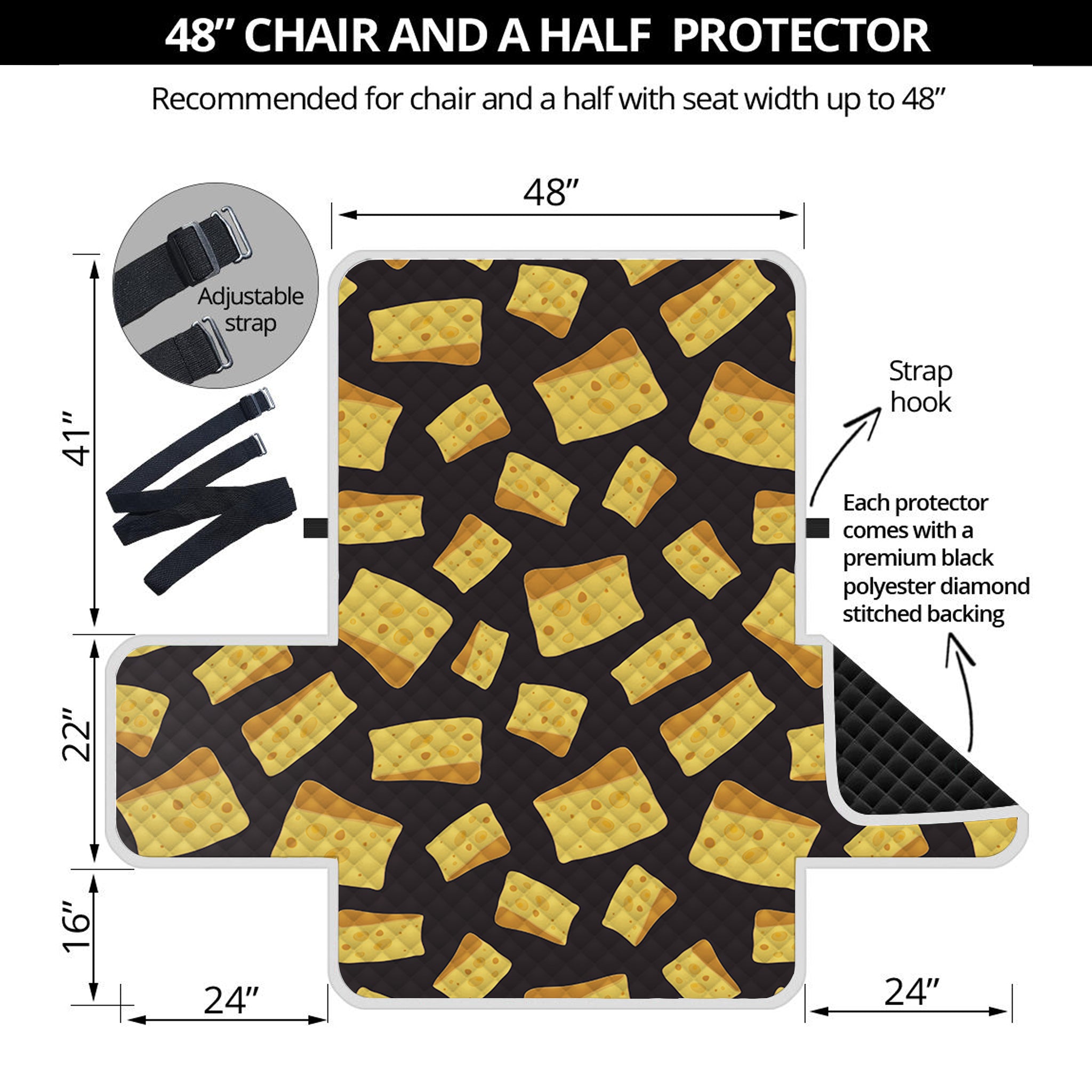 Black Cheese And Holes Pattern Print Half Sofa Protector