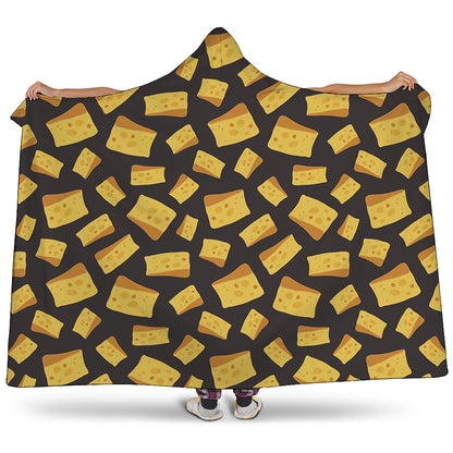Black Cheese And Holes Pattern Print Hooded Blanket