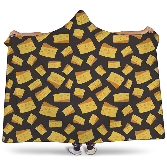 Black Cheese And Holes Pattern Print Hooded Blanket