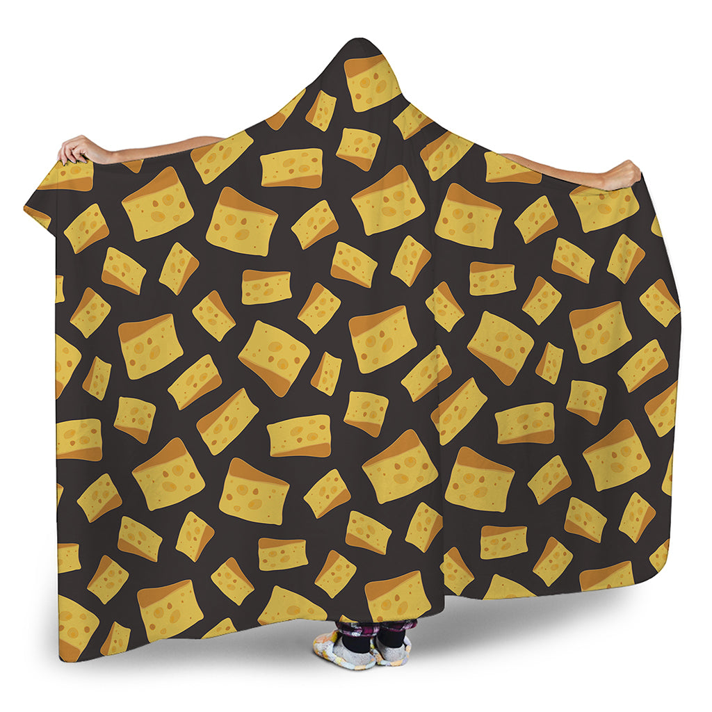 Black Cheese And Holes Pattern Print Hooded Blanket