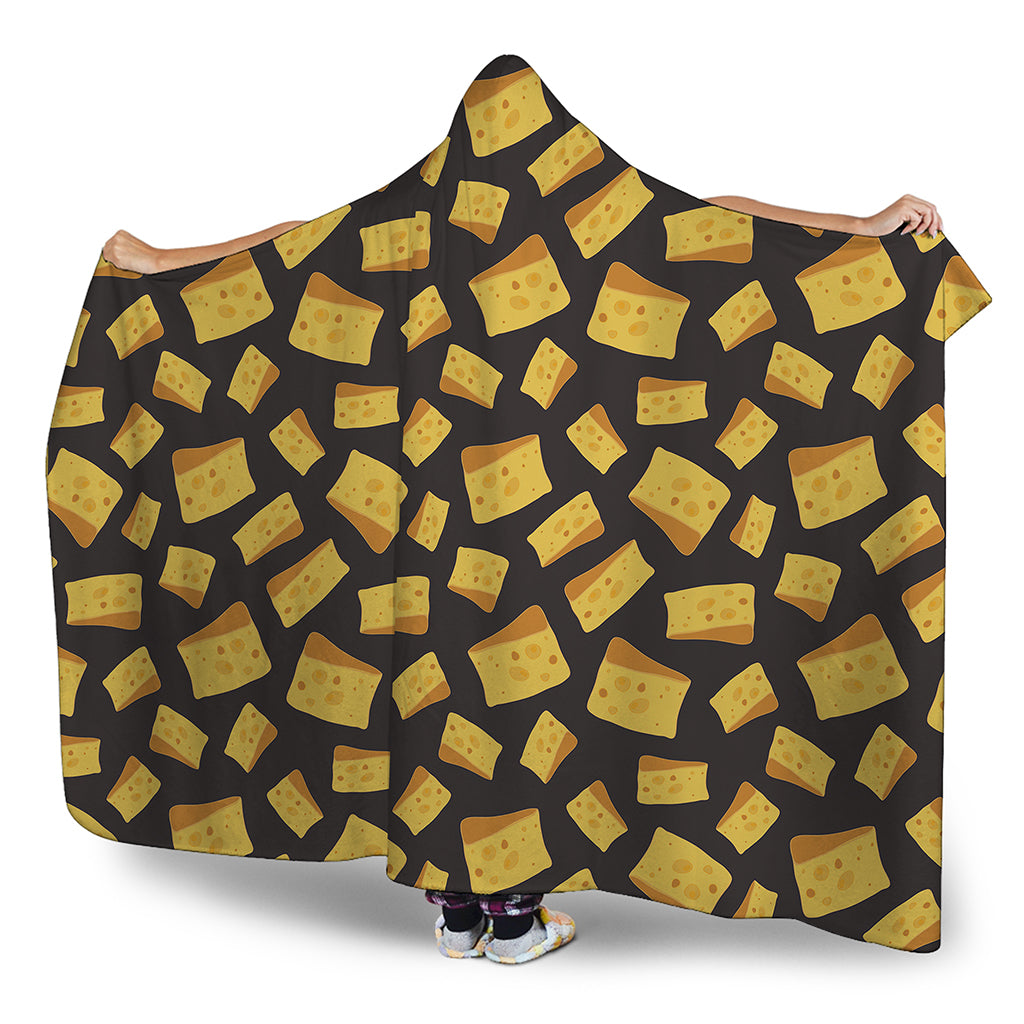 Black Cheese And Holes Pattern Print Hooded Blanket