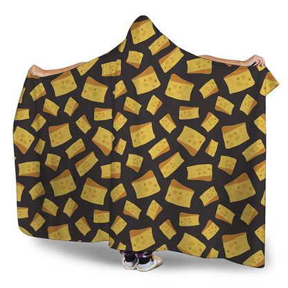 Black Cheese And Holes Pattern Print Hooded Blanket