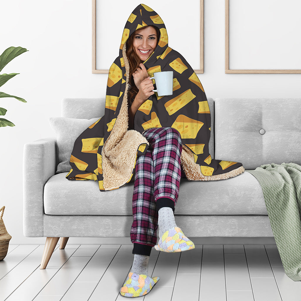 Black Cheese And Holes Pattern Print Hooded Blanket