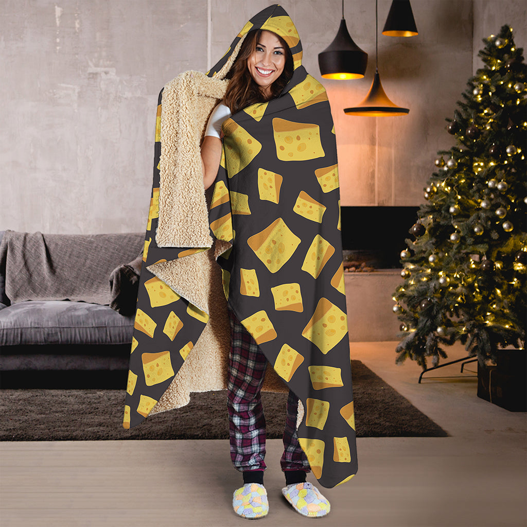 Black Cheese And Holes Pattern Print Hooded Blanket