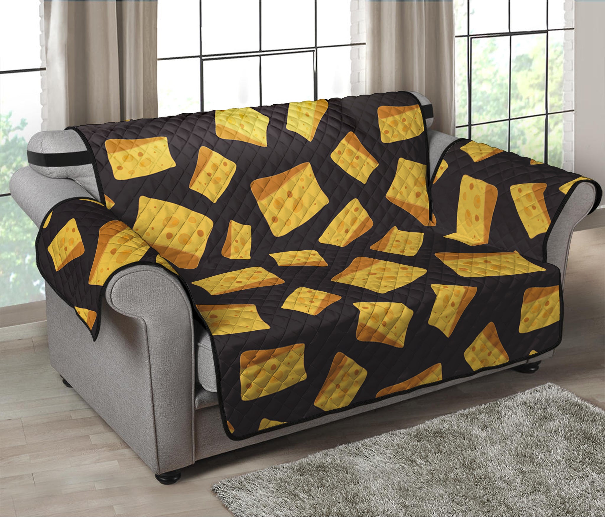 Black Cheese And Holes Pattern Print Loveseat Protector