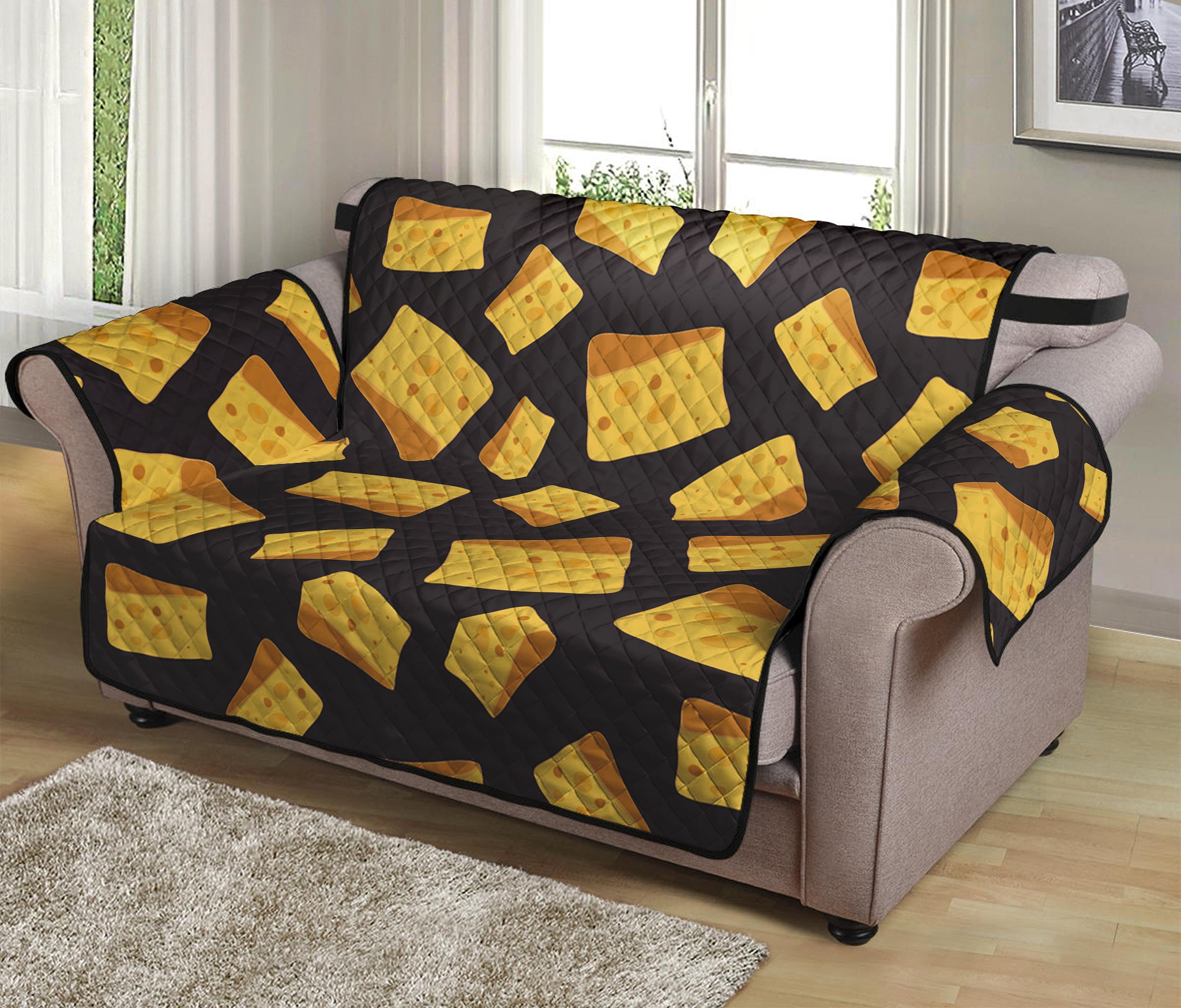 Black Cheese And Holes Pattern Print Loveseat Protector