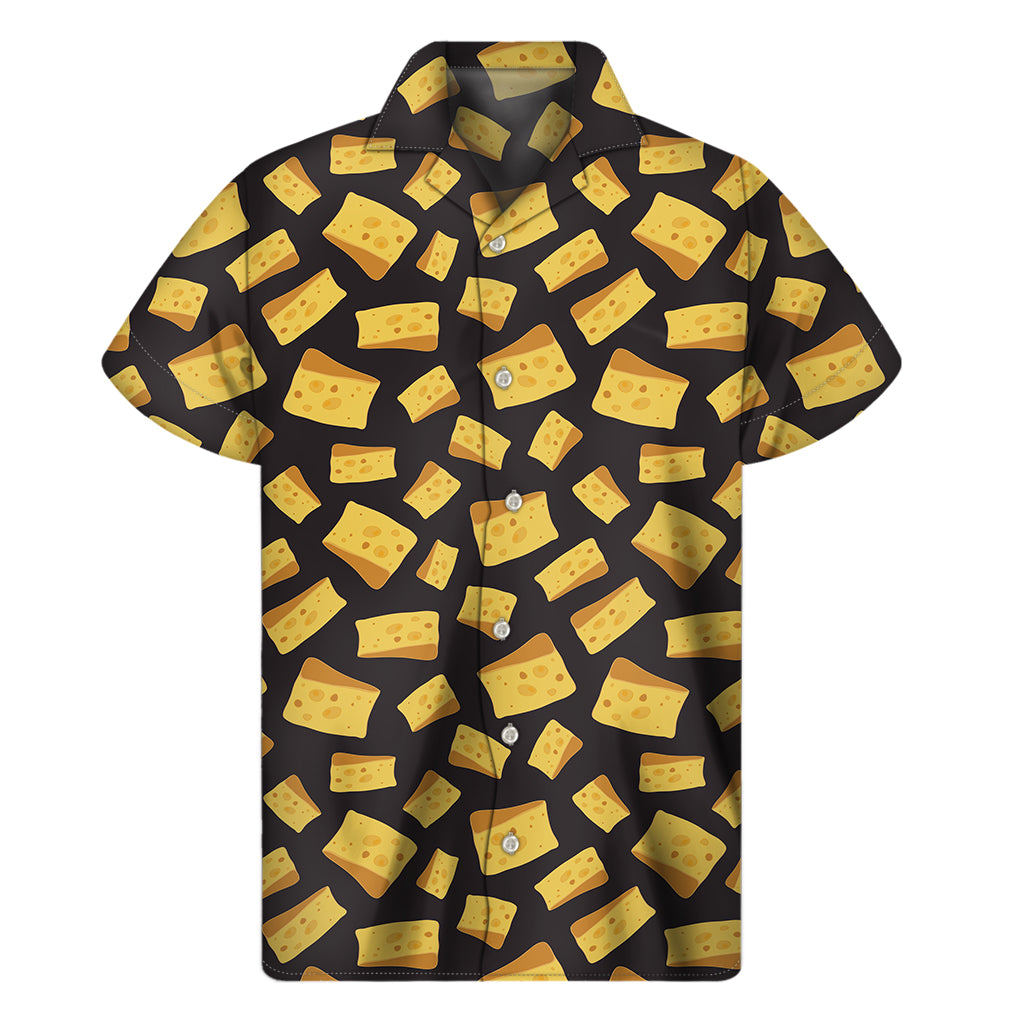 Black Cheese And Holes Pattern Print Men's Short Sleeve Shirt