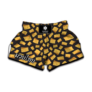 Black Cheese And Holes Pattern Print Muay Thai Boxing Shorts