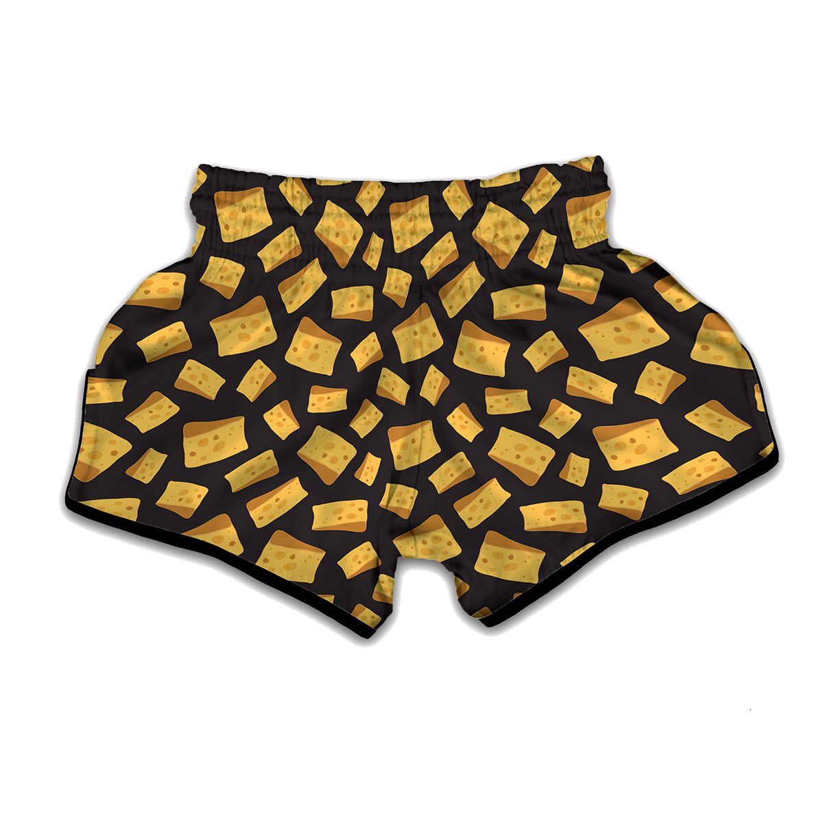 Black Cheese And Holes Pattern Print Muay Thai Boxing Shorts