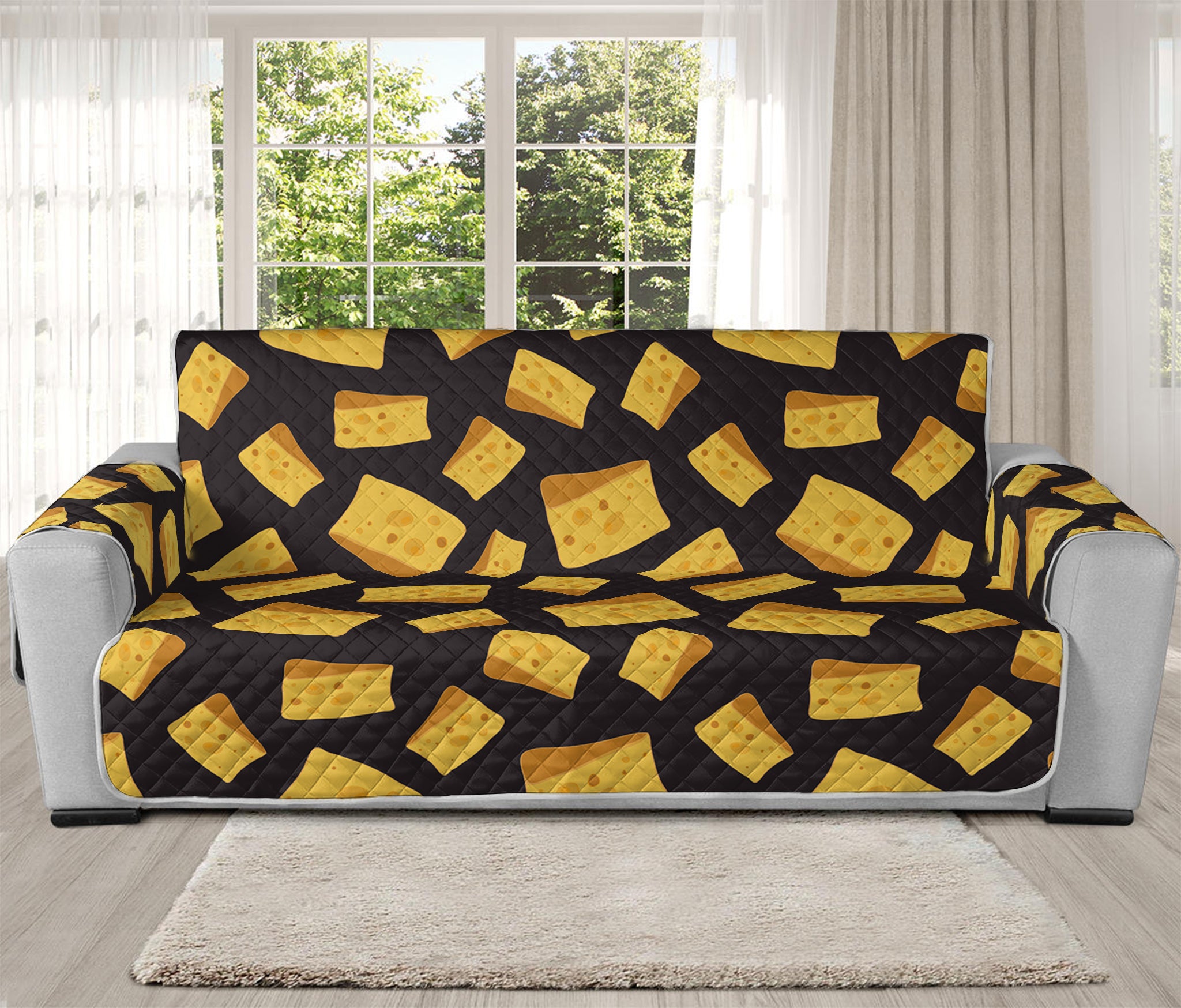 Black Cheese And Holes Pattern Print Oversized Sofa Protector