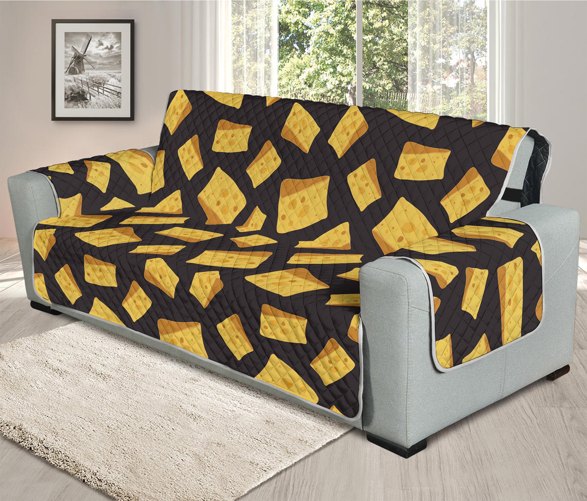 Black Cheese And Holes Pattern Print Oversized Sofa Protector