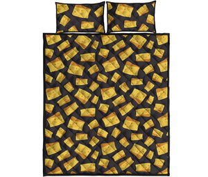 Black Cheese And Holes Pattern Print Quilt Bed Set