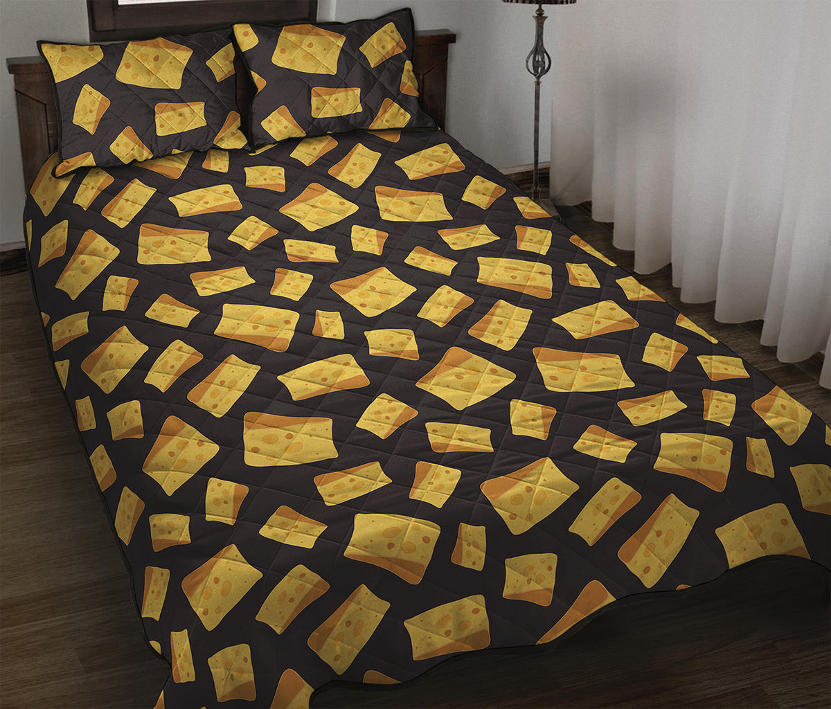 Black Cheese And Holes Pattern Print Quilt Bed Set