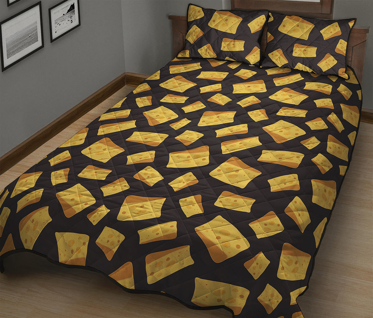 Black Cheese And Holes Pattern Print Quilt Bed Set