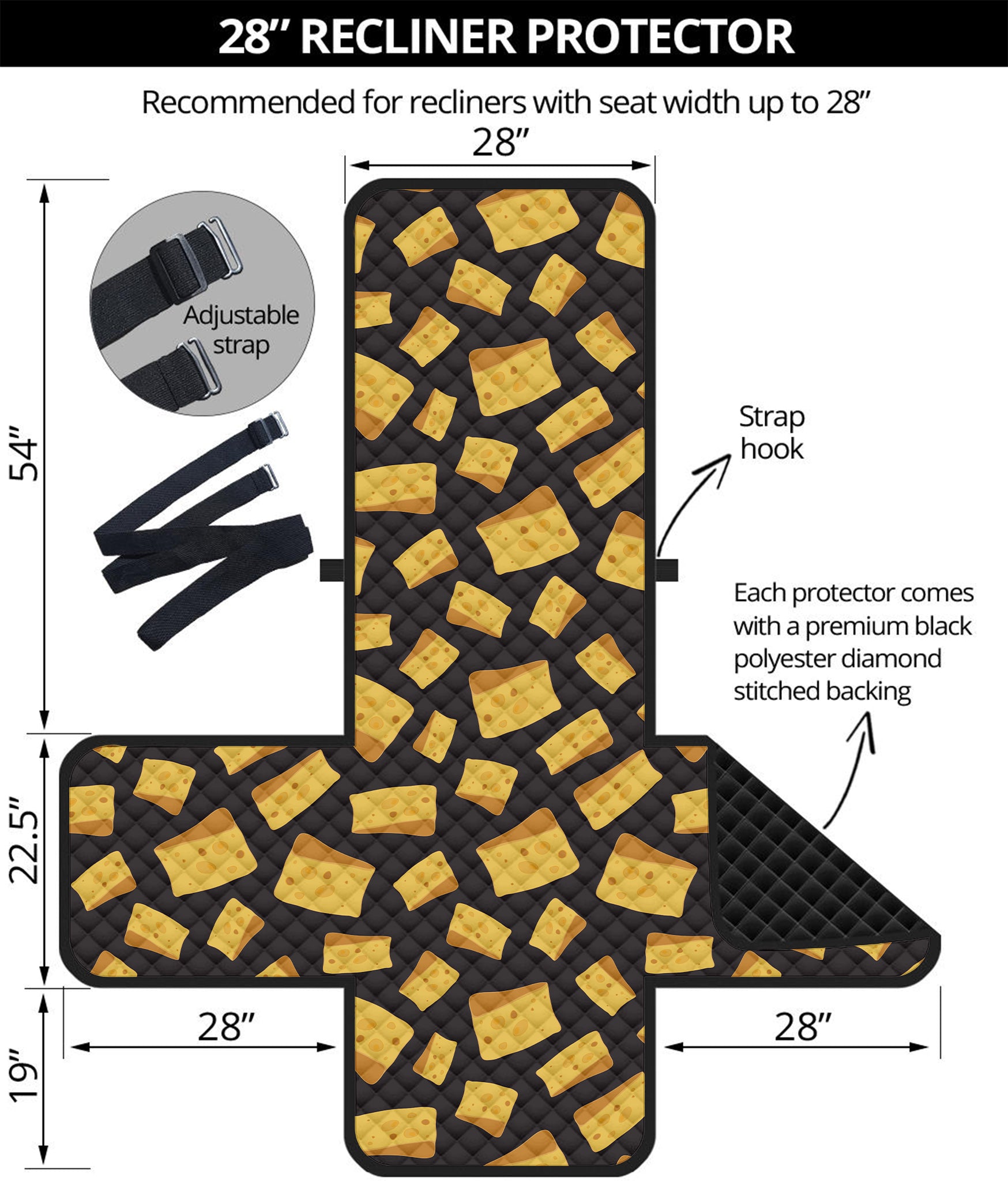 Black Cheese And Holes Pattern Print Recliner Protector