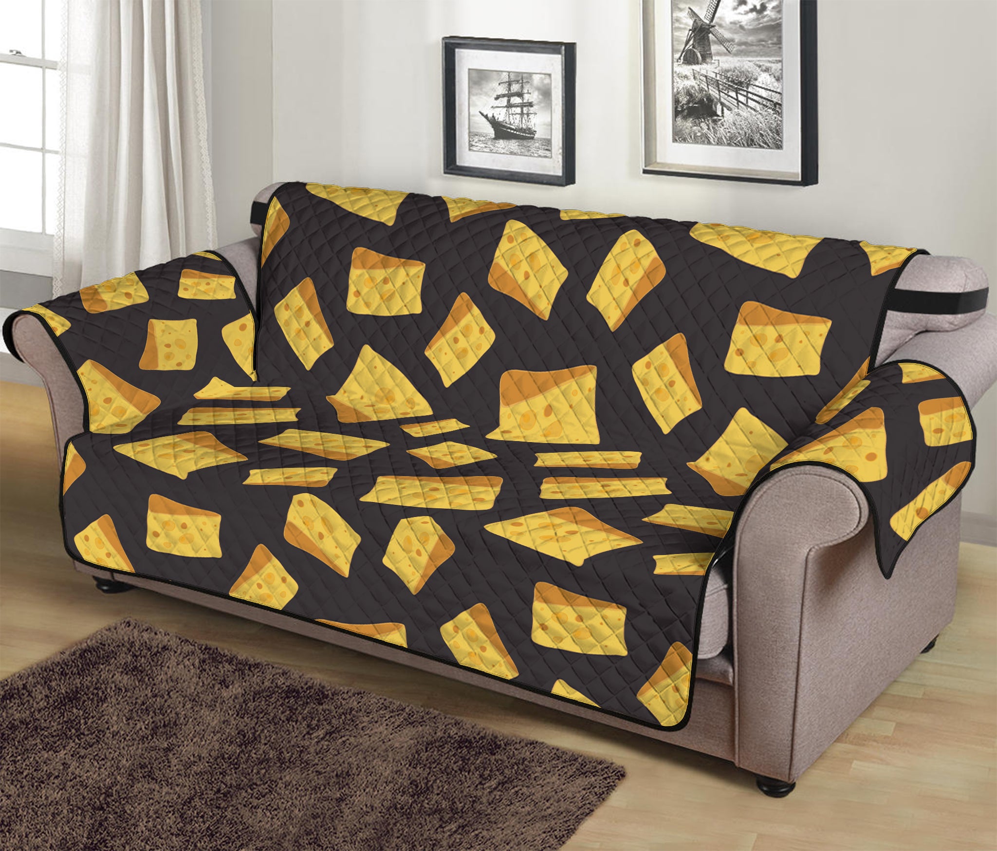 Black Cheese And Holes Pattern Print Sofa Protector