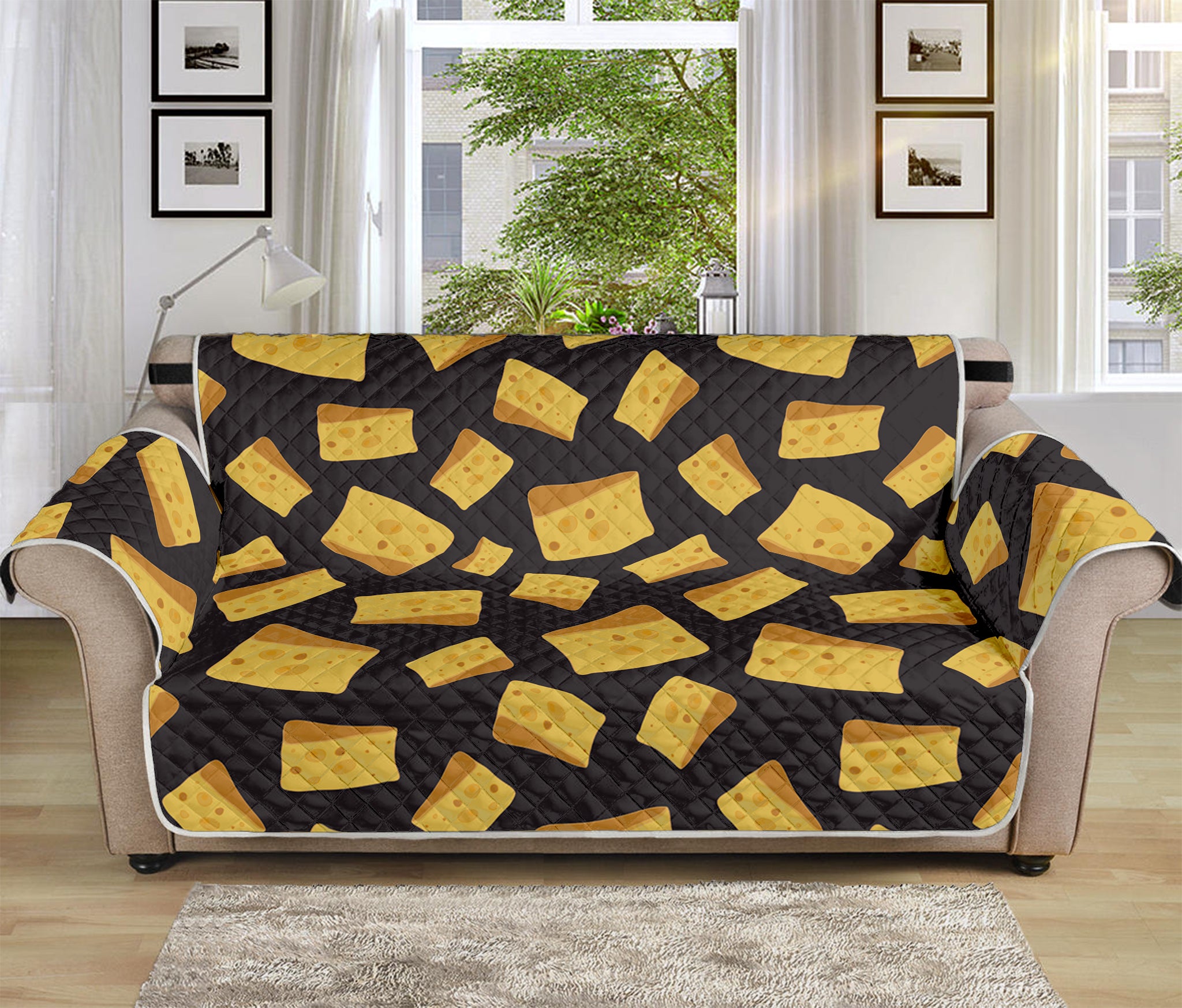 Black Cheese And Holes Pattern Print Sofa Protector