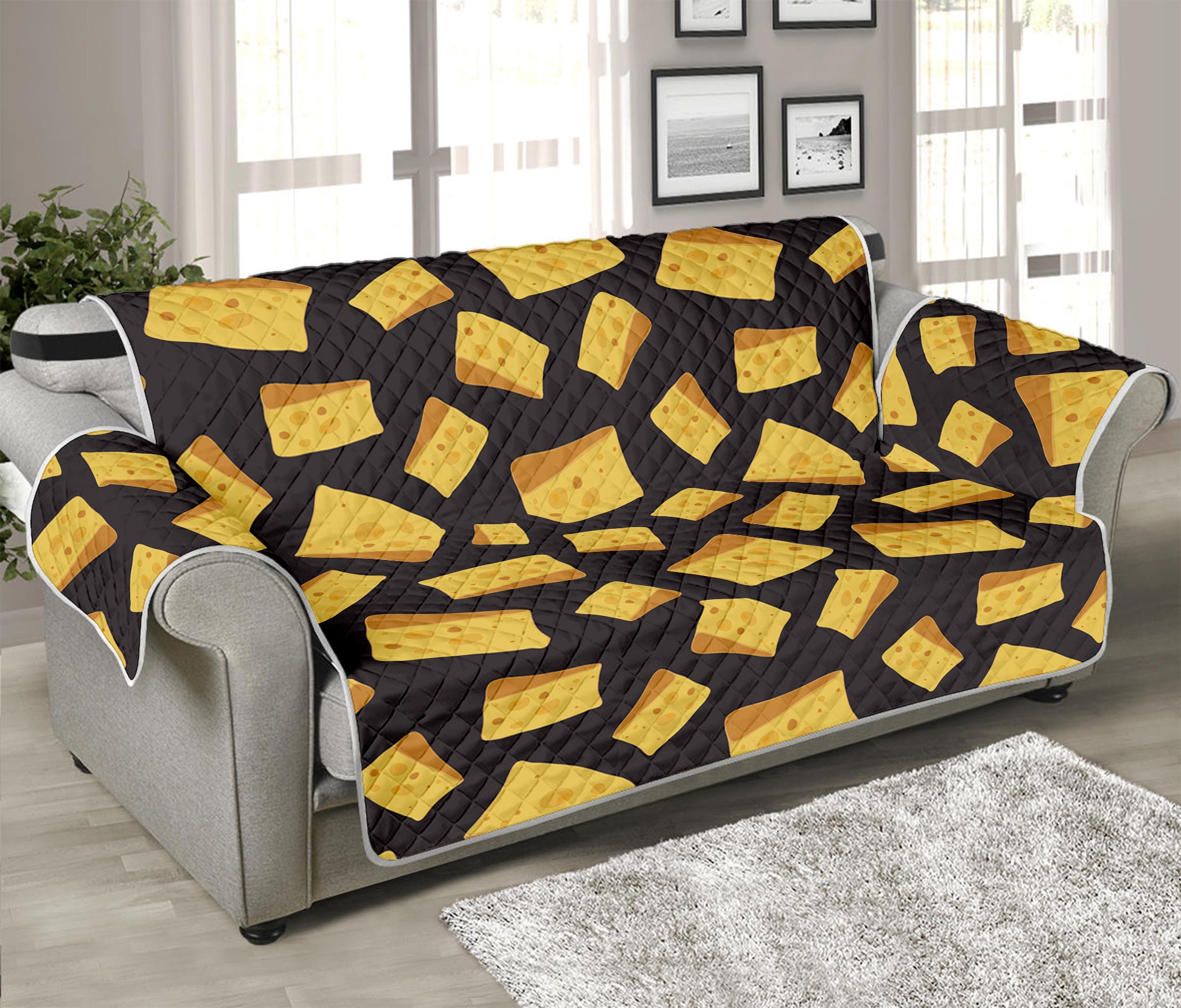 Black Cheese And Holes Pattern Print Sofa Protector