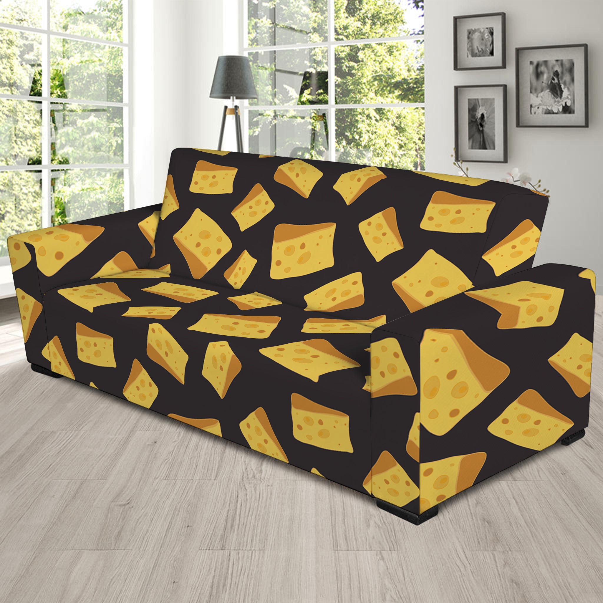 Black Cheese And Holes Pattern Print Sofa Slipcover