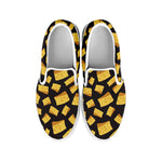 Black Cheese And Holes Pattern Print White Slip On Shoes