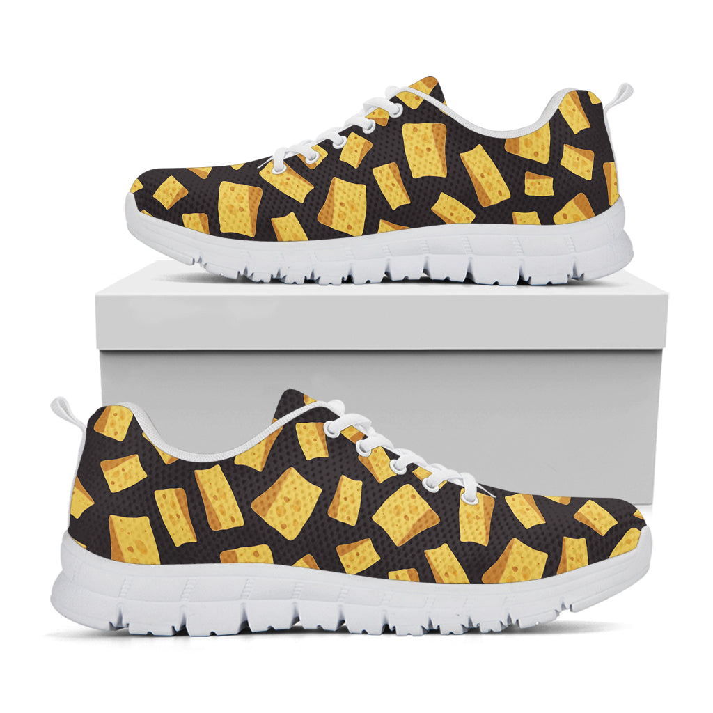 Black Cheese And Holes Pattern Print White Sneakers