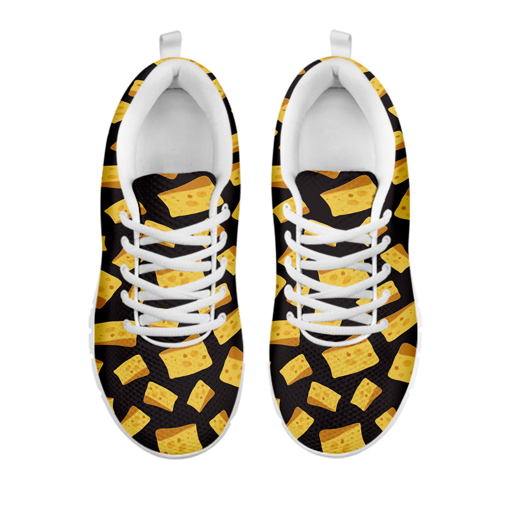 Black Cheese And Holes Pattern Print White Sneakers