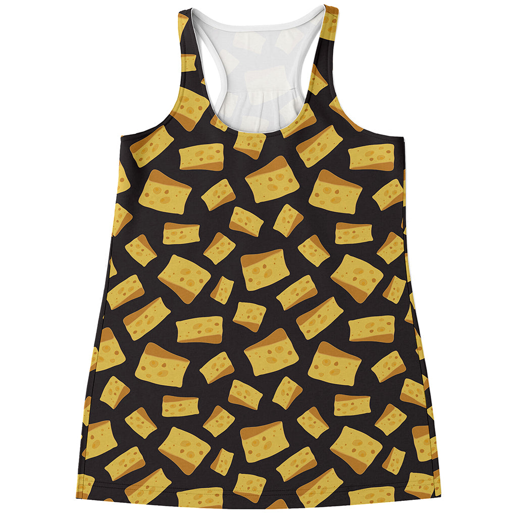 Black Cheese And Holes Pattern Print Women's Racerback Tank Top