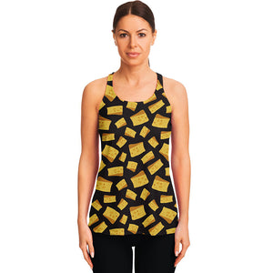 Black Cheese And Holes Pattern Print Women's Racerback Tank Top