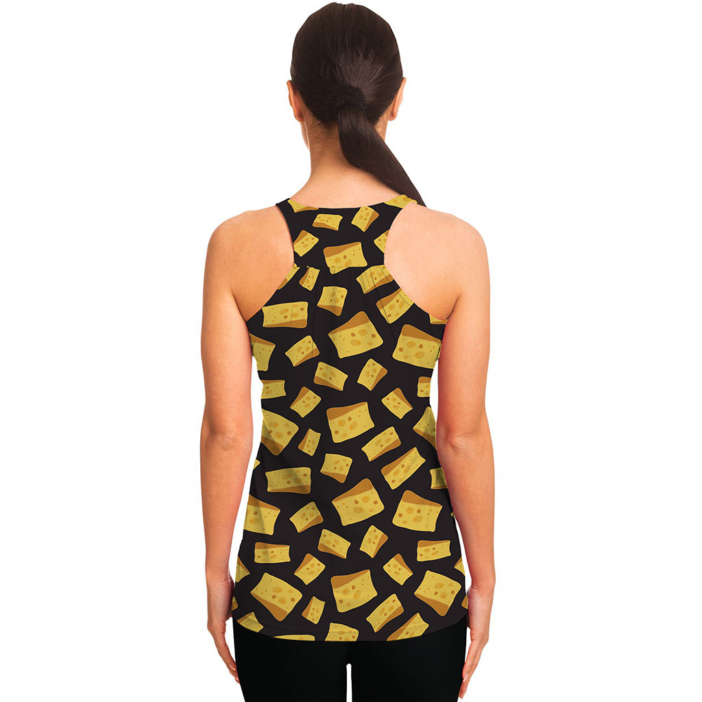 Black Cheese And Holes Pattern Print Women's Racerback Tank Top