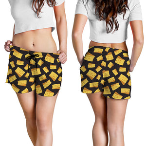 Black Cheese And Holes Pattern Print Women's Shorts