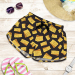 Black Cheese And Holes Pattern Print Women's Shorts