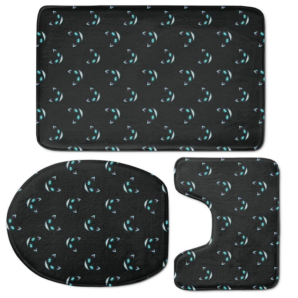 Black Cheshire Cat Pattern Print 3 Piece Bath Mat Set