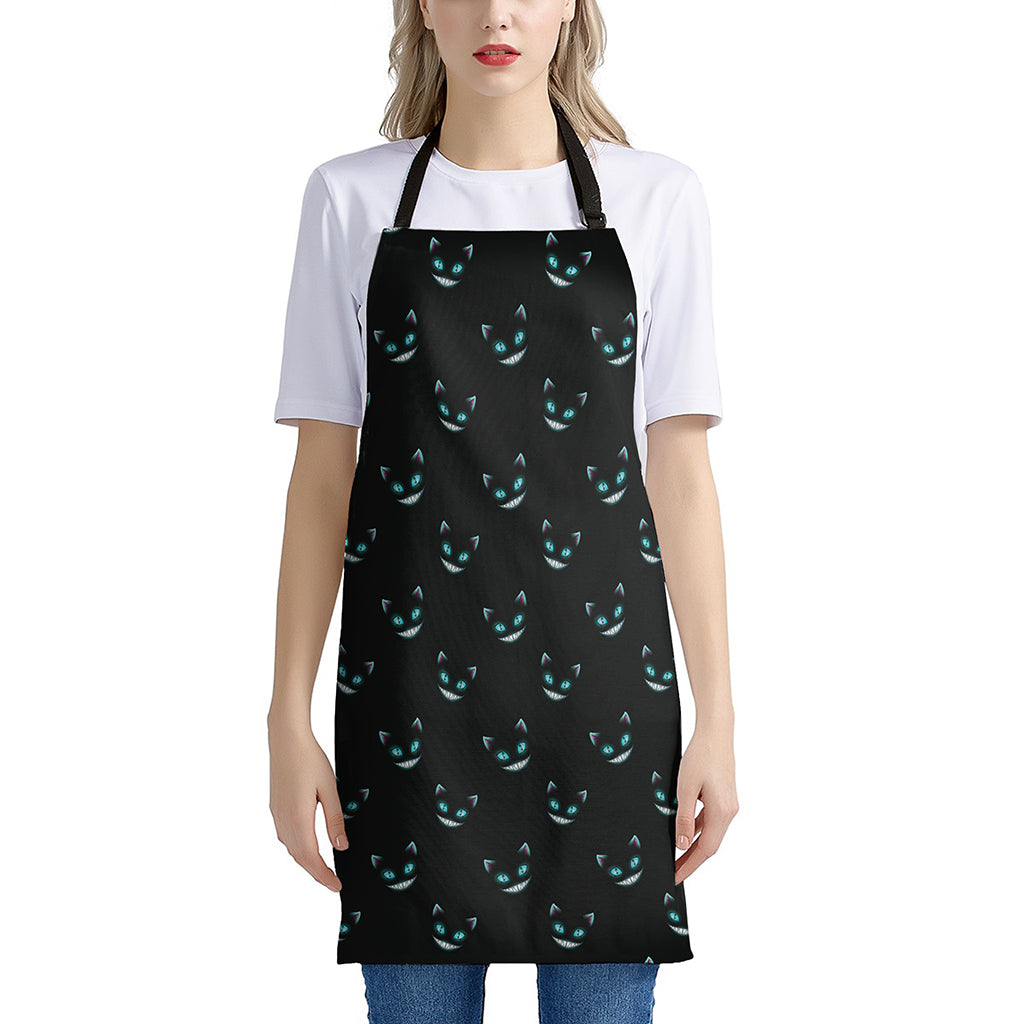 Black Cheshire Cat Pattern Print Apron