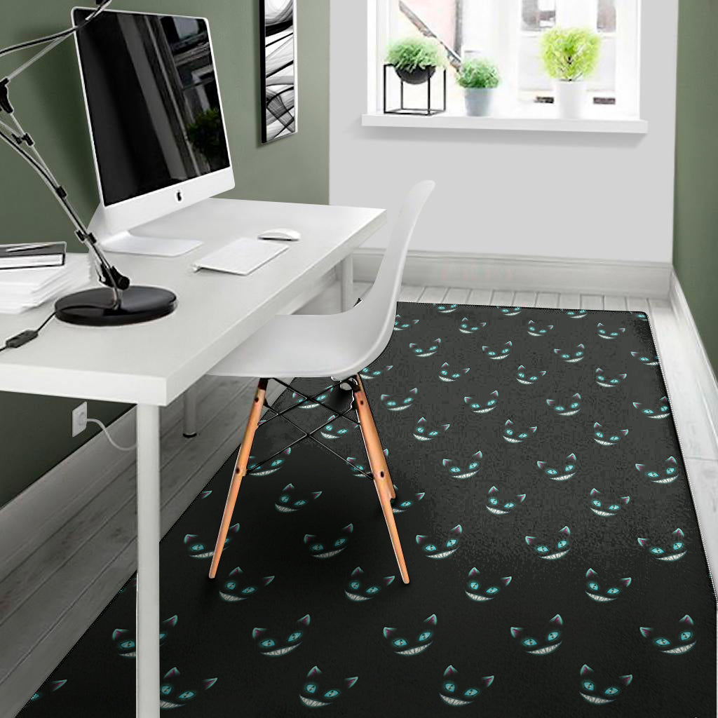 Black Cheshire Cat Pattern Print Area Rug