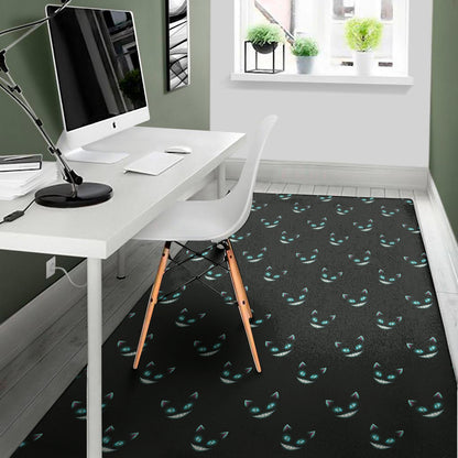Black Cheshire Cat Pattern Print Area Rug
