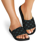 Black Cheshire Cat Pattern Print Black Slide Sandals