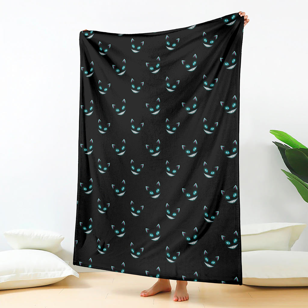 Black Cheshire Cat Pattern Print Blanket
