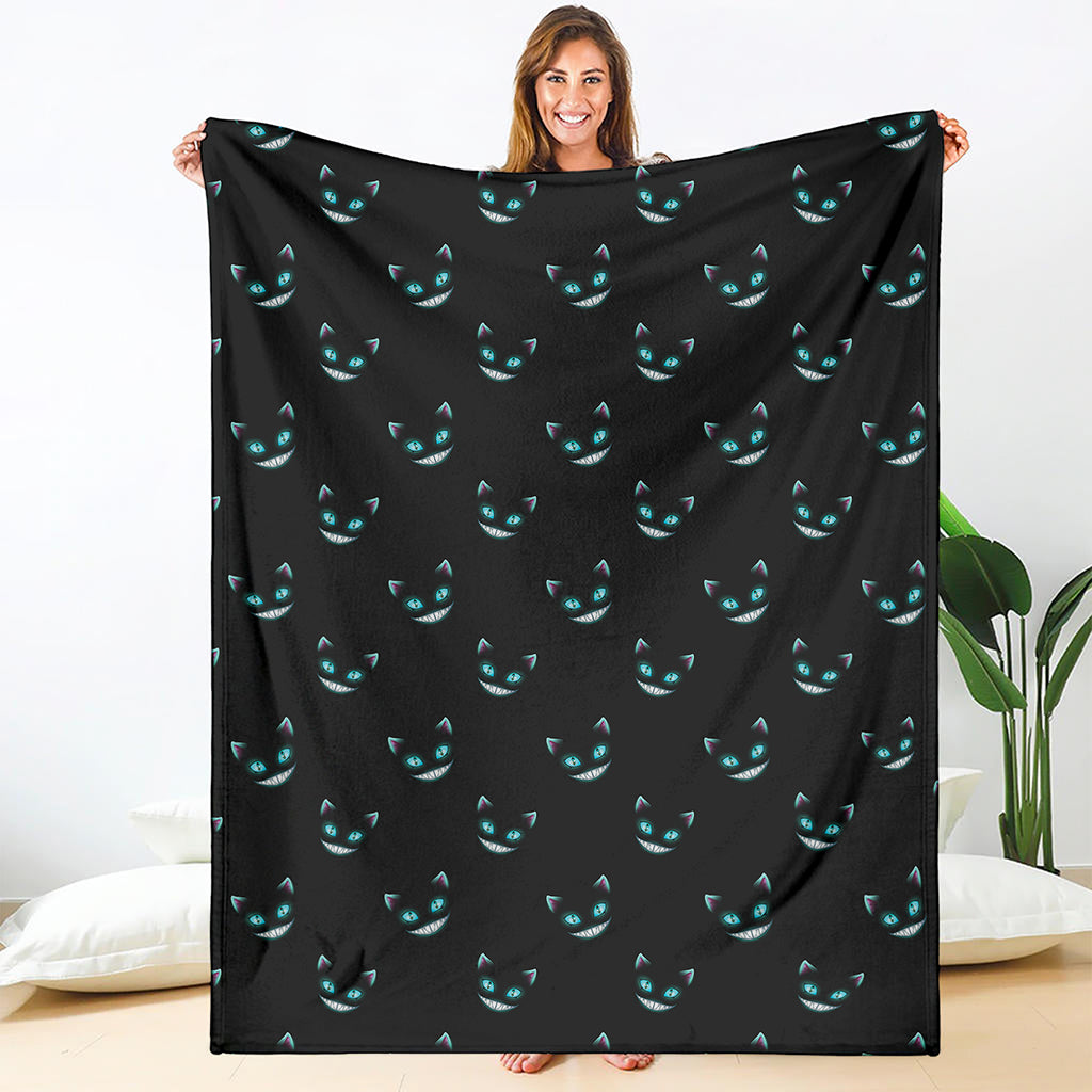 Black Cheshire Cat Pattern Print Blanket