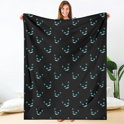 Black Cheshire Cat Pattern Print Blanket