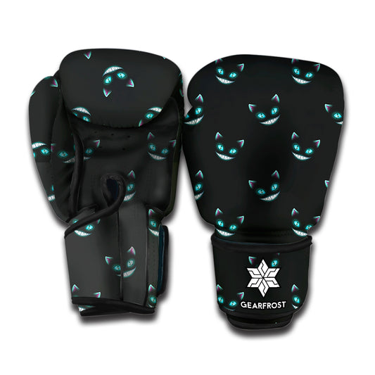 Black Cheshire Cat Pattern Print Boxing Gloves