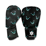 Black Cheshire Cat Pattern Print Boxing Gloves