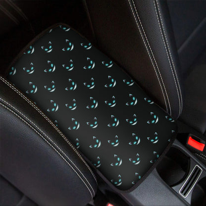 Black Cheshire Cat Pattern Print Car Center Console Cover
