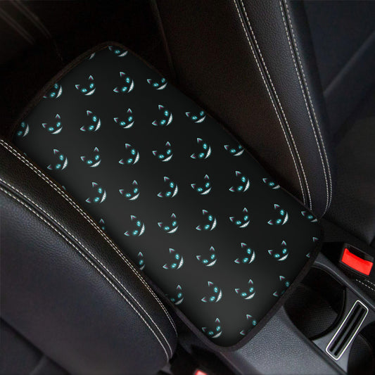 Black Cheshire Cat Pattern Print Car Center Console Cover