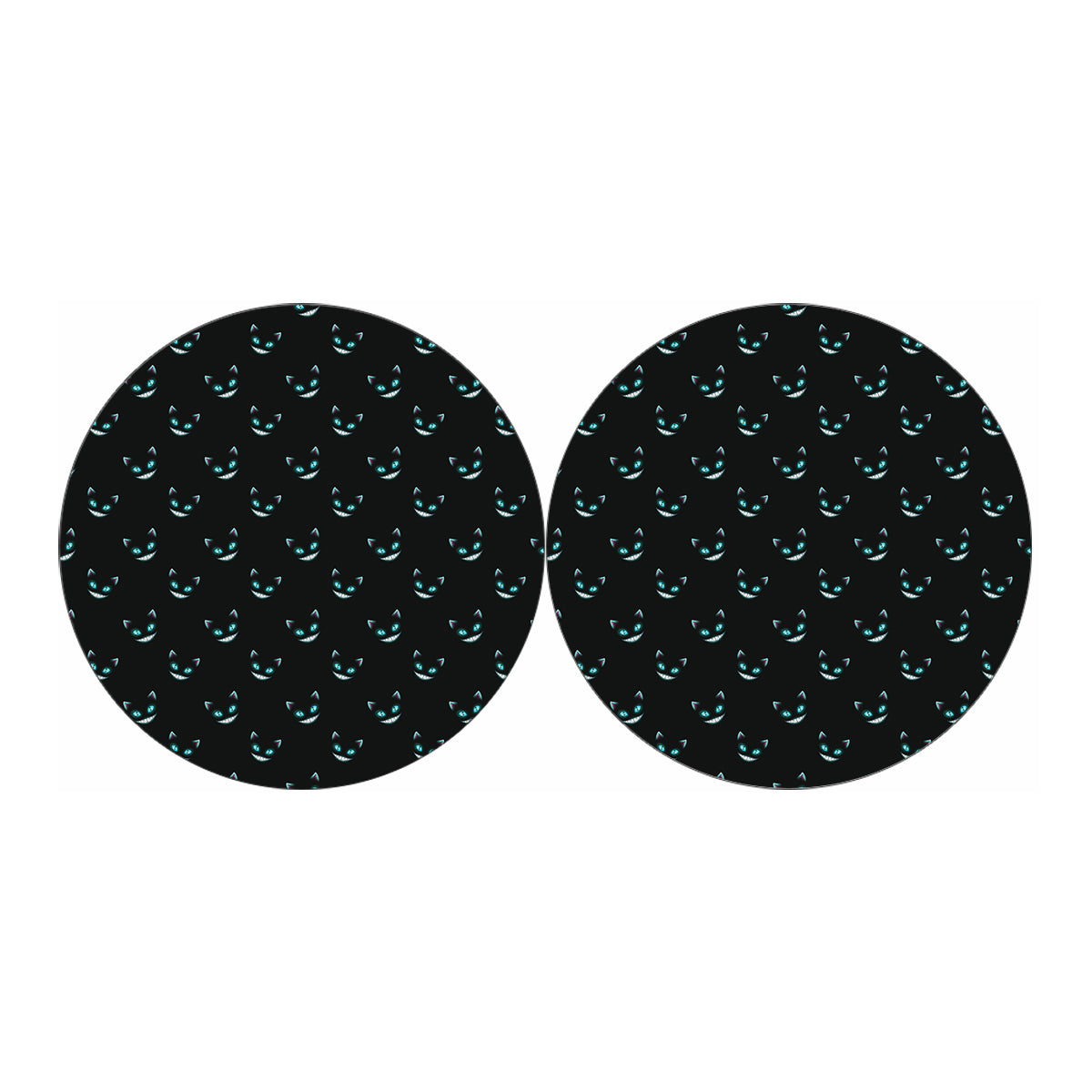 Black Cheshire Cat Pattern Print Car Coasters