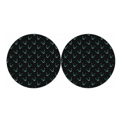 Black Cheshire Cat Pattern Print Car Coasters