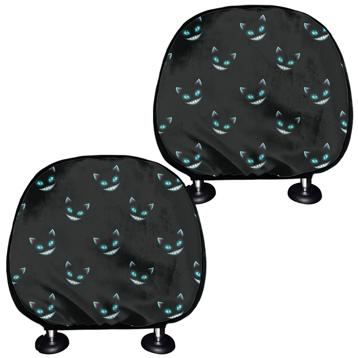 Black Cheshire Cat Pattern Print Car Headrest Covers
