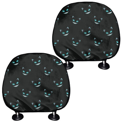 Black Cheshire Cat Pattern Print Car Headrest Covers