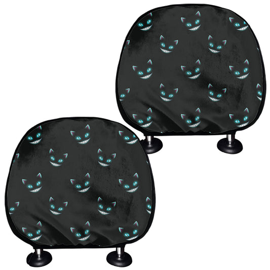 Black Cheshire Cat Pattern Print Car Headrest Covers