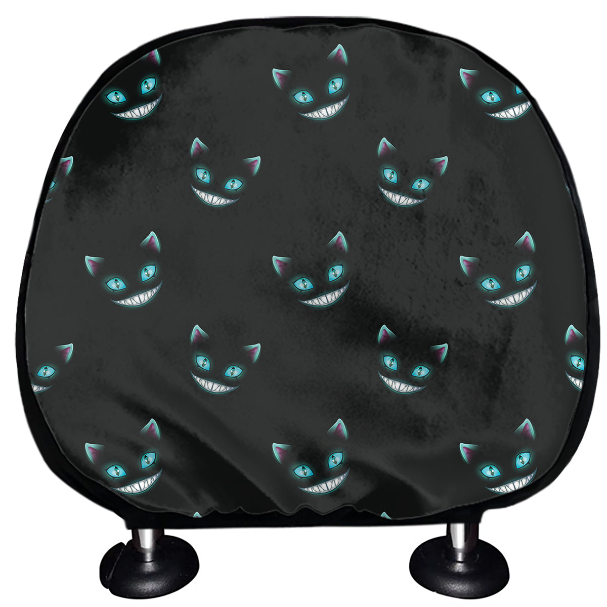Black Cheshire Cat Pattern Print Car Headrest Covers