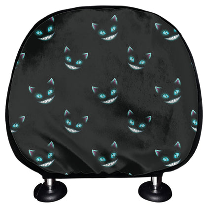 Black Cheshire Cat Pattern Print Car Headrest Covers